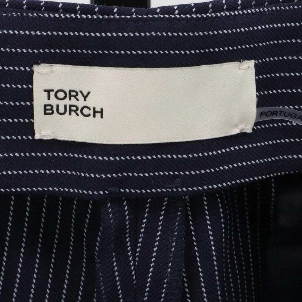 Tory Burch Crepe‎ Tailored Pants Relaxed Fit Navy Pinstripe Size 8
